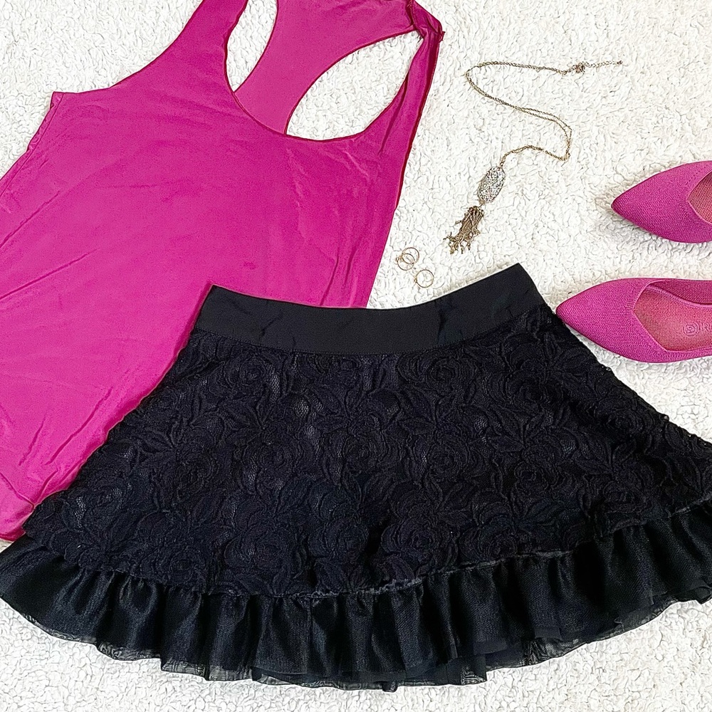 Guess Floral Lace Tulle Mini Skirt  | M | Black